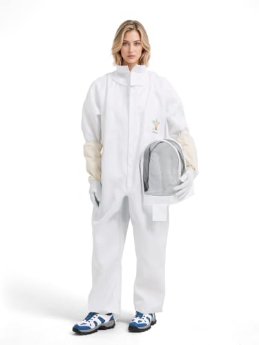Sting Proof Bee Suit Full Body with Ventilated Hood & Gloves M | Polycotton Unisex Beekeeping Suit for Men & Women, Wasp Bee Keeper Suit for Beginner & Pro Beekeepers, Apiary Beekeeping Gear - color: M