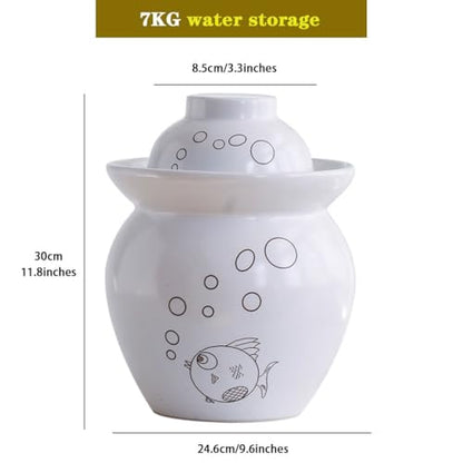 Simple Fish Pattern Pickle Jars, Traditional Water-Sealed Fermentation Crock, Household Ceramic Storage Containers, Decorative Furniture(7kg/246.9oz) - size: 7kg/246.9oz