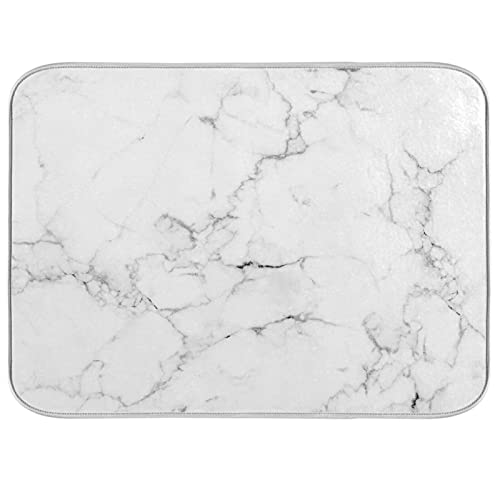 Absorbent Dish Drying Mat for Kitchen Counter - Marble Print Microfiber Drying Pad, Reversible Drainer Mats for Countertop, Medium 16 x 18 inch - color: 36 Whtie Marble Print, size: M