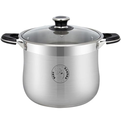 Vivicreate 9 Quart Stainless Steel Stock Pot with Lid Large Induction Cooking Pot for Pasta Soup Boiling Stew with Measurement Marks and Handles - size: 9 Quarts
