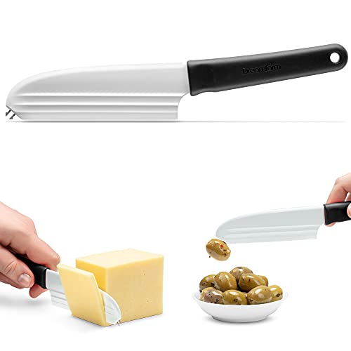 Dreamfarm Knibble Lite 3-In-1 Non-Stick Cheese Knife for Charcuterie, Slicing, Spreading, with Built-In Fork to Serve & Share Foods - 9" Black | Slices hard and soft cheeses, spreads condiments, with barbed fork for serving and sharing charcuterie, 9" - c