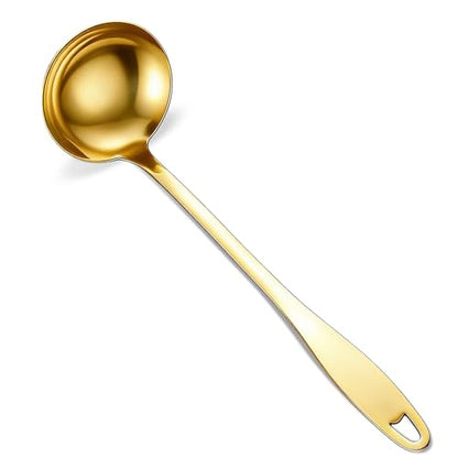 304 Stainless Steel Metal Ladle, Gold Soup Ladle Large Serving Spoon with 11.6" Handle for Cooking Stirring, Dishwasher Safe