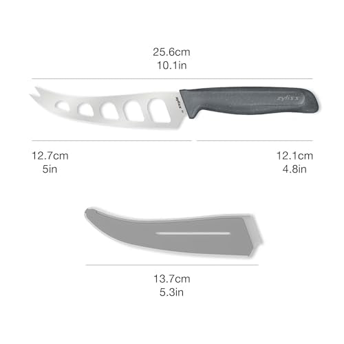 Zyliss Cheese Knife – Stainless Steel Blade with Non-Stick Holes & Forked Tip for Serving – Cuts Soft, Semi-Soft & Firm Cheeses – Wheat Straw Handle, Dishwasher Safe, 5-Year Guarantee – 5" - size: 5"