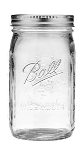 Ball Mason Jar, Glass Canning Container with Silver Lid, Food Storage and Preserving Jar, Pickling Juice Jam and Jelly Making, Wide Mouth, 32 Ounce (Pack of 1) - color: Quart, size: 32 Ounces