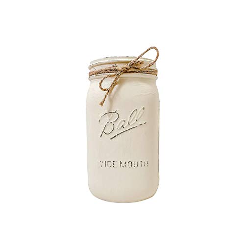 Ivory Painted Mason Jar | Vase for Flowers | 32 oz Quart Wide Mouth | 7" Height | Rustic Farmhouse Decor | Boho Decor | Kitchen Utensil Holder | Off White Vase | Flower Vase for Bouquet