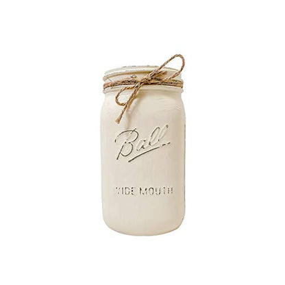 Ivory Painted Mason Jar | Vase for Flowers | 32 oz Quart Wide Mouth | 7" Height | Rustic Farmhouse Decor | Boho Decor | Kitchen Utensil Holder | Off White Vase | Flower Vase for Bouquet