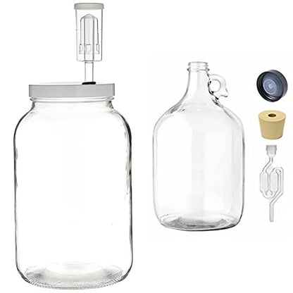 FastRack Wide Mouth Glass Jar Bundle with Airlocks and Stoppers (1 Gallon)