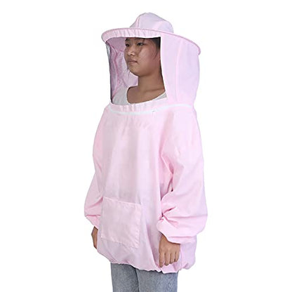 Pssopp Beekeeping Jacket with Round Hat, Veil Elasticated Waist Cuffs Loops for Beekeeping (Pink) - color: Pink