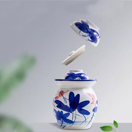 Traditional Chinese Porcelain Pickling Jar-Ceramic Pickle Jar With Lids, Sauerkraut Crock B-7L(A,1.75L) - color: A, size: 1.75L