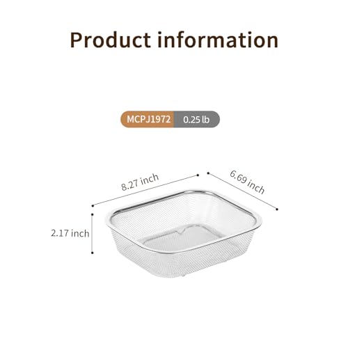 18/8 Stainless Steel Colander Strainer for Kitchen, Rectangular Colander for Pasta, Vegetables, Fruits, Rustproof & Dishwasher Safe (8.27 x 6.69 x 2.17 inch) - size: 8.27 x 6.69 x 2.17 inch