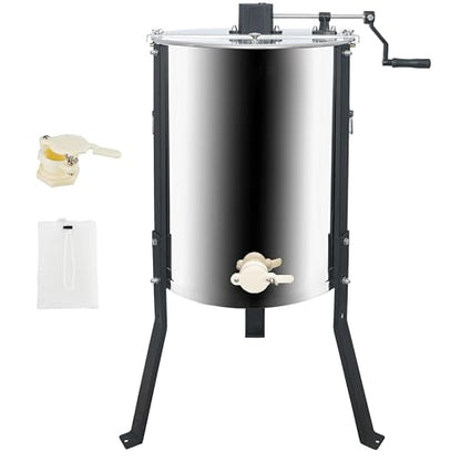 Honey Lake 4/12 Frame Manual Honey Extractor, Food Grade Stainless Steel Honeycomb Drum Spinner with Transparent Lid, Beekeeping Equipment for Honey Extraction with Height Adjustable Stand - size: 12 Frame Rack (4 Deep Frames)