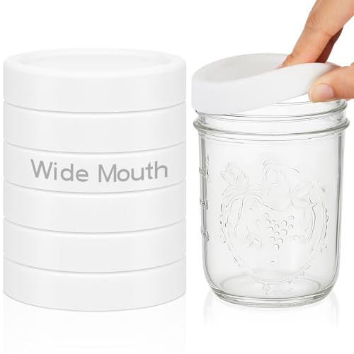 Teenyyou 6 Pcs Silicone Wide Mouth Lids Mason Jar Lids Thickened Leak Proof Lid for 86 mm All Wide Mouth Mason Jars, Reusable Large Canning Jar Caps (White) - color: White, size: 86 mm