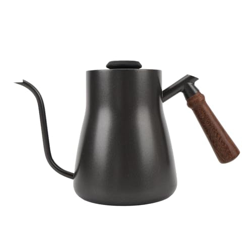 Coffee Kettle, 850ml Stainless Steel Gooseneck Teapot, Wooden Handle Kettle with Thermometer & Long Spout, Ideal for Home, Travel & Office Brewing