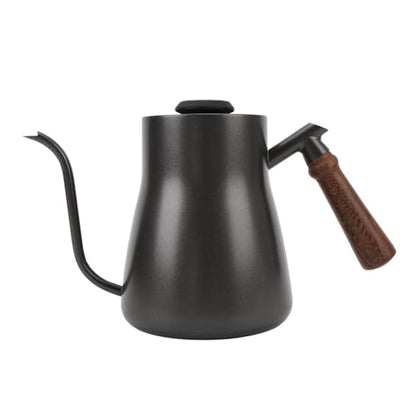 Coffee Kettle, 850ml Stainless Steel Gooseneck Teapot, Wooden Handle Kettle with Thermometer & Long Spout, Ideal for Home, Travel & Office Brewing