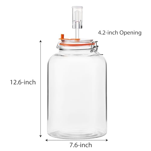 Fermentation Jar, 2 Gallon Fermenter with Airlock and Clamp Lid, 1-Pack | Large-Capacity Wide Mouth Glass Fermenting Kit for Sauerkraut, Kimchi, Pickles, Mead, Cider, Kombucha & More