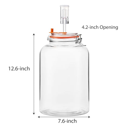 Fermentation Jar, 2 Gallon Fermenter with Airlock and Clamp Lid, 1-Pack | Large-Capacity Wide Mouth Glass Fermenting Kit for Sauerkraut, Kimchi, Pickles, Mead, Cider, Kombucha & More