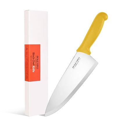 8 inch Japanese High Carbon Stainless Steel Chef Knife, Professional Extra Sharp Wide Cook Knife with Non-slip Ergonomic Handle, for Kitchen Home Restaurant - color: Yellow