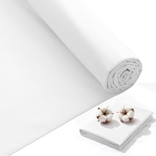 KUUP 100% Cotton Muslin Fabric, 44" Wide, 1/2/3/5 Yards, Natural Unbleached Muslin Fabric by Yard, Light Weight Soft Breathable Cotton Fabric for Sewing Embroidery, Garments, Crafts, Binding - color: White, size: 44-5 Yards