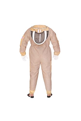 3 Layer Bee Suit with Fencing Veil One Pair Gloves Sting Proof Ventilated Beekeeping Suit - color: Khaki, size: 4X-Large