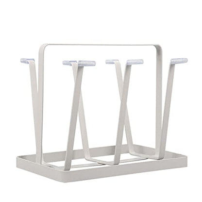 Metal 6 Cup Silicone Protective Hooks Mug Drying Rack, Non-Slip Bottle Drying Holder Tree for Glasses, Mugs Organizer (White) - color: White