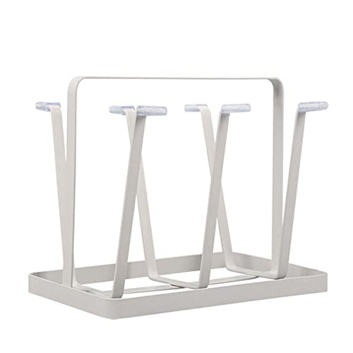 Metal 6 Cup Silicone Protective Hooks Mug Drying Rack, Non-Slip Bottle Drying Holder Tree for Glasses, Mugs Organizer (White) - color: White