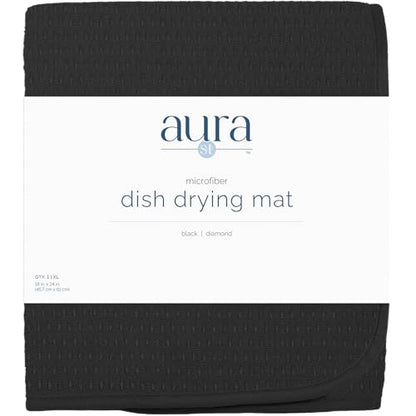 S&T INC. Dish Drying Mat XL, 18” x 24”, Absorbent Microfiber Kitchen Counter Mat, Drying Pad for Dishes, Utensils, Pots and Pans, Extra Large, Diamond Texture, Black - size: 18" x 24"