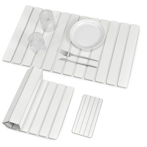 2 PCS Extra Large Stone Dish Drying Mat for Kitchen Counter, Foldable Quick Drying Dish Mats, Super Absorbent Drying Pad, Kitchen Counter Mats for Dishes, Bottles, Cups(White 28"×16" & 8"x4") - color: White