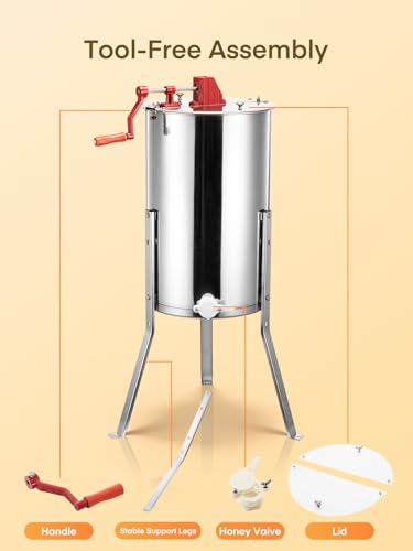 FOHERE 3-Frame Honey Extractor, Food-Grade Stainless Steel Manual Beekeeping Equipment, Apiary Centrifuge with Height-Adjustable Stand, Perfect for Hobby Beekeepers & Home Apiaries - size: 3 Frame