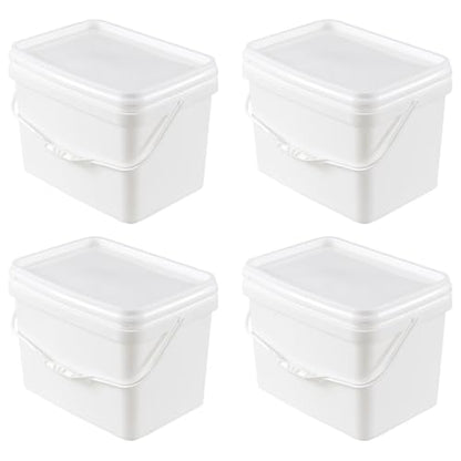 Pack of 4 Paint Bucket with Airtight Lid, 5 Gallon White Plastic Paint Can Tub 20L Rectangle Pail with Handle, Food Grade Bucket Pail