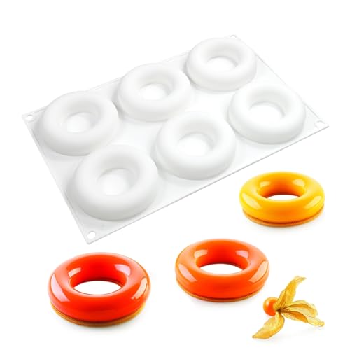 3D Donut Silicone Mold, Cupcake Baking Pan Mousse Tray Molds, Kitchen Cake Decorating Fondant Mould for Pumpkin Shaped Baking Mousse Cake, 6-Cavity Non-Stick Silicone Moulds (D_ Donut) - size: D_ Donut