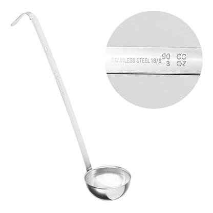 2Pcs 3oz Stainless Steel Soup Ladle, Long Handle Ladles with Pouring Rim for Cooking, Serving Soup, Sauce, Stew, Kitchen - size: 3oz
