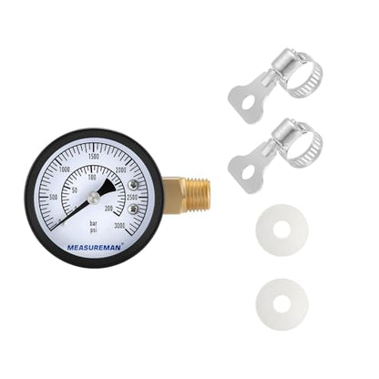 MEASUREMAN CO2 Regulator Gauge Set for Beer Kegs, 0-3000 PSI, Dual Scale, Bar/PSI, 2’’ Dial, 1/4’’ NPT, Radial Mount, Black Iron Case, Aluminum Pointer, Brass Components, with Hose Clamps& Nylon Seals - size: 1pc, style: 0-3000 psi With Washers&Clamps