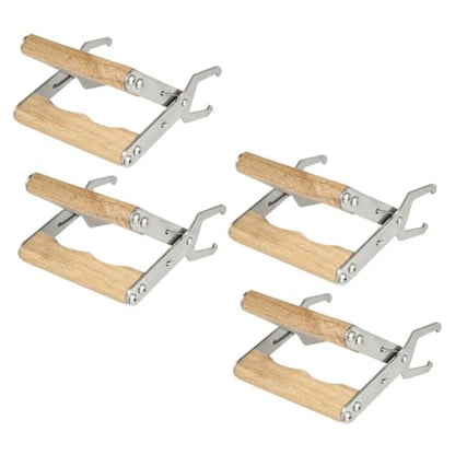 Uonlytech 4pcs Stainless Steel Beekeeping Hive Frame Gripper Tool with Wood Handle for Honey Harvesting and Hive Inspection Beehive Frame Clamp Lifter for Beekeepers