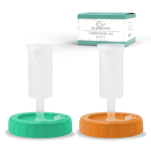 Elementi Fermentation Lids Set of 2 - Make Delicious Kimchi & Sauerkraut at Home, Starter Fermentation Kit for Wide Mouth Mason Jars, Airlocks for Fermenting Lids, Air Lock Fermenters (Orange & Green) - color: Orange, Green