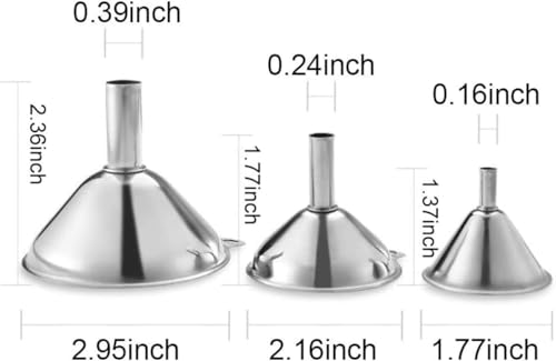 3 Pack Stainless Steel Funnels Set - Large & Small Food Grade Mini Metal Kitchen Funnels for Transferring Essential Oils, Liquids, Fluids, and Filling Bottles or Flasks，Silver