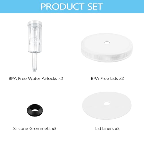 Artcome 10 PC Airtight 1 Gallon Fermentation Lid with Airlock - Transform Gallon Jar Into a Fermenter - Perfect for Pickles, Hard Kombucha, Beer, Wine, Cider - Gallon Lid with Econolock Airlock - size: 2 airlocks + lids
