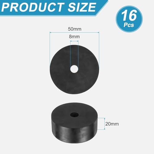 uxcell 16 Pcs Rubber Spacers 50mm OD x 8mm ID x 20mm Height Round Anti Vibration Spacer Rubber Bushing Grommets - size: 50mm OD x 8mm ID x 20mm Height