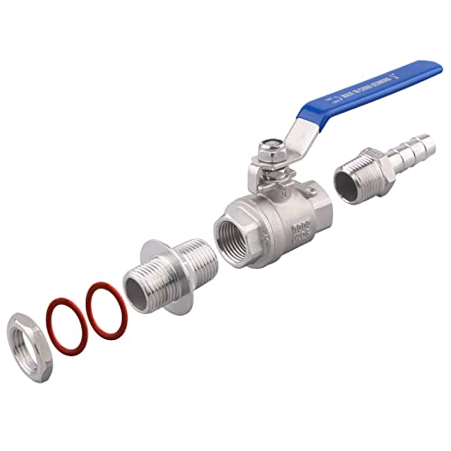 DERNORD 2 Packs 1/2 Inch Weldless Ball Valve Stainless Steel 304 Bulkhead For Home Brew Kettle (1/2" NPT to 3/8" Barb Hose) - size: 1/2" NPT to 3/8" Barb Hose, style: Pack of 2