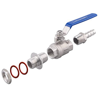 DERNORD 2 Packs 1/2 Inch Weldless Ball Valve Stainless Steel 304 Bulkhead For Home Brew Kettle (1/2" NPT to 3/8" Barb Hose) - size: 1/2" NPT to 3/8" Barb Hose, style: Pack of 2