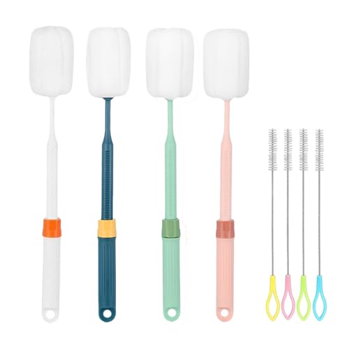 Dishwashing Foam Sponges Brush Telescopic Long Handle Scrubbing Brushes for Clean Dishes, Sinks,Cookware,Coffee Glasses Pot Milk Cup Mugs Wine Bottle (4pcs+4straw Brush) - size: 4pcs+4straw brush