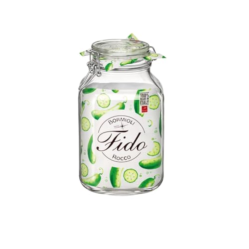 Bormioli Rocco Fido Squared Wide Mouth Glass Jar with Airtight Gasket Clamp Lid for Canning and Food Storage, Clear Top, 101.5 oz. - color: Clear, size: 101.5 fl oz
