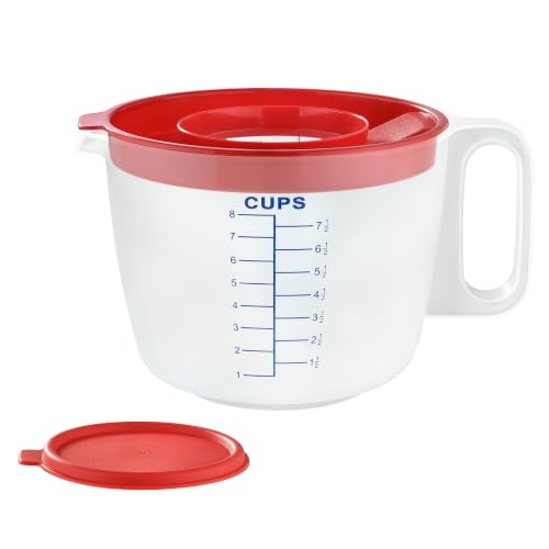 8 Cup Measuring Cup & Mixing Pitcher with Handle and Spout, Splatter-Free Lid, BPA-Free, Ideal for Baking, Pancakes, and Whisking