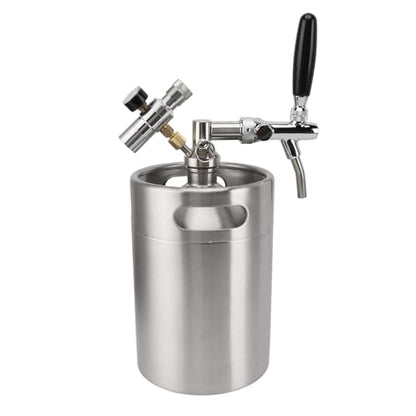 Portable Beer Growler, 5L Stainless Steel Mini Keg with Dispense Tap and Pressure Regulator for Homebrew Craft Beer, Draft Dispenser System for Home