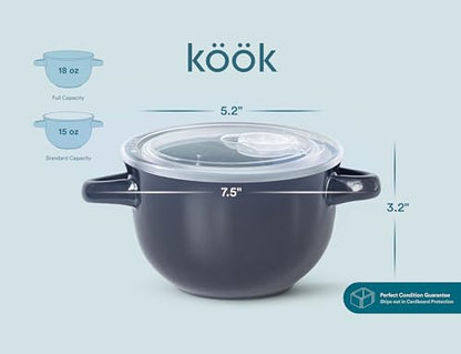 KooK French Onion Soup Bowls, Crocks, Oven Safe Bowls, Soup Mugs, Ceramic Bowls, Dishwasher, Microwave, Set of 4, 18 oz (Denim) - color: Denim