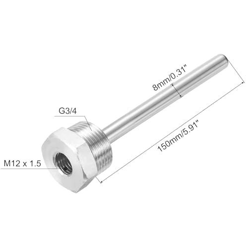 uxcell 8mm Dia G3/4 Thermowell Weldless Stainless Steel 304 with Cable Gland 150mm Length for Beer Fermenter, White - color: White, size: G3/4 x 150mm