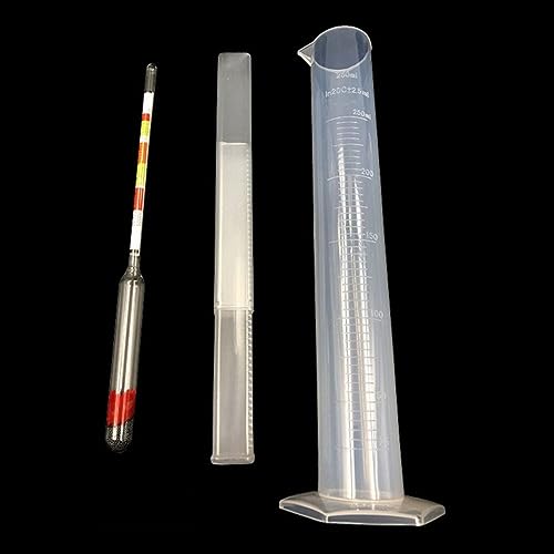 3 Pcs Scale Hydrometer and Test Jar Combo Include 1 Scale Hydrometer with Storage Bag and 250 ml Plastic Cylinder for Wine Beer Mead