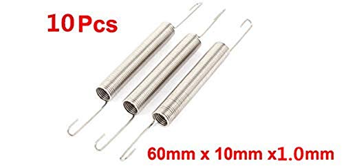 60mm x 10mm x 1.0mm Metal Dual Hook Tension Spring Gray 10pcs