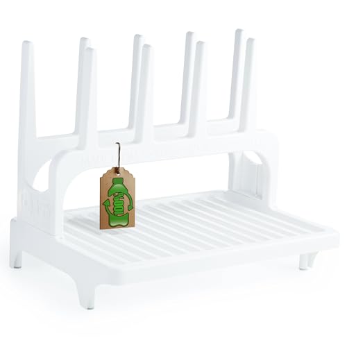 PopYum White Space Saving Drying Rack from 100% Recycled Bottles | Space Saving, Made from 100% Recycled Bottles, Countertop for Baby Bottles, For Plastic Bags, Cups, Glass, Tumblers, Compact - color: White