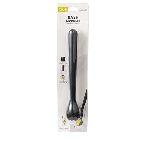 True Bash Muddler for Cocktails, Fruits, Spices, Herbs, Bar Muddler for Mojitos, Mint Juleps, Old Fashioneds, Kitchen and Home Bar Accessories, Bartender Tools, Lemon & Lime Smasher, 8.25", Black - color: Black