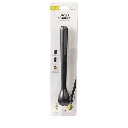 True Bash Muddler for Cocktails, Fruits, Spices, Herbs, Bar Muddler for Mojitos, Mint Juleps, Old Fashioneds, Kitchen and Home Bar Accessories, Bartender Tools, Lemon & Lime Smasher, 8.25", Black - color: Black